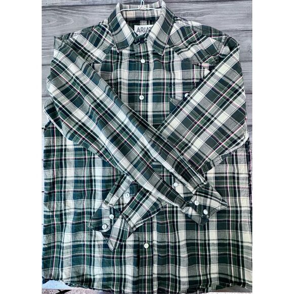 Ariat Kameron Retro Fit Western Green Plaid Snap Button Shirt‎ - Picture 8 of 11